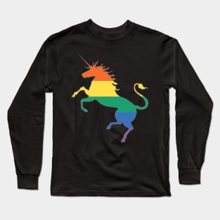 Scottish Rainbow Pride Flag Rearing Unicorn Silhouette Long Sleeve T-Shirt